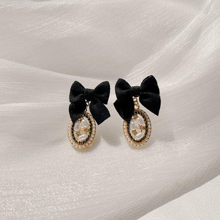 Vintage Oval Earrings Women Black Bow Elegant Jewelry Fashion Accessories