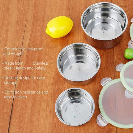 3PCS Stainless Steel Sealed Crisper Storage Box with Lid Round Food Lunch Box