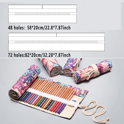 48/72 Hole Canvas Roll Pen Bag Pencil Case for Colored Pencils and Sketch Tools