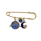 Cartoon Metal Brooch Cute Cat Swinging With Planet Moon Pendant Brooch Pin - Aimall