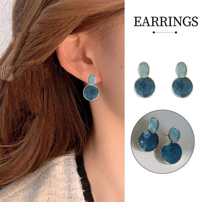 Vintage Blue Oil Drop Earrings Fashion Starry Sky Design Elegant Women Jewelry