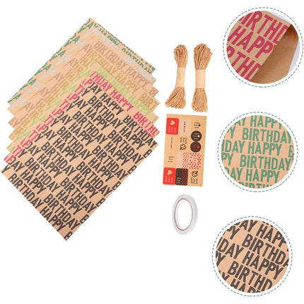 Vintage Kraft Wrapping Paper Happy Birthday Gift Box Wrapping Paper for Presents