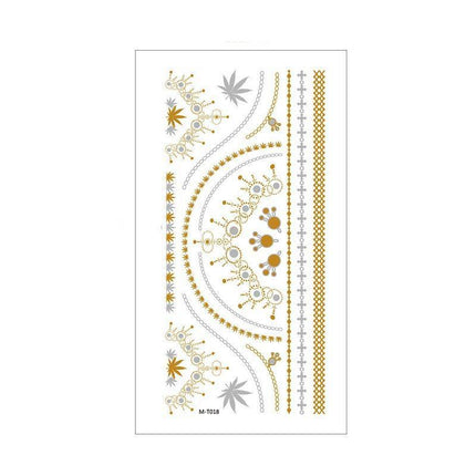 Women Lady Metallic gold silver color boho arm Body Temporary Tattoo Sticker Art - Aimall