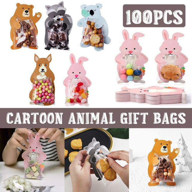 100pcs Cute 3D Cartoon Animal Candy Bags for Party Favors Birthday Gift Wrapping
