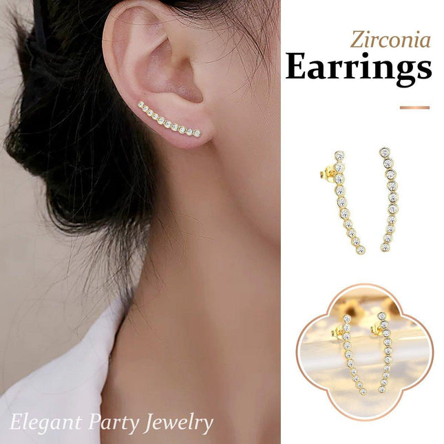 Elegant Gold Row Diamond Stud Earrings Simple Sparkling Jewelry for Women Gift