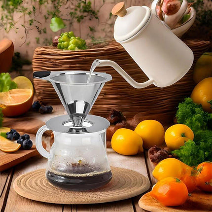 Stainless Steel Double Layer Hand Coffee Filter 600 Mesh Paper-Free Tea Funnel