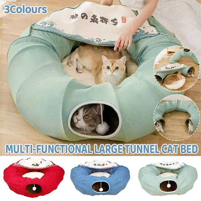Large Multi-Functional Cat Tunnel Bed and Cat Toy Interactive Pet Playhouse