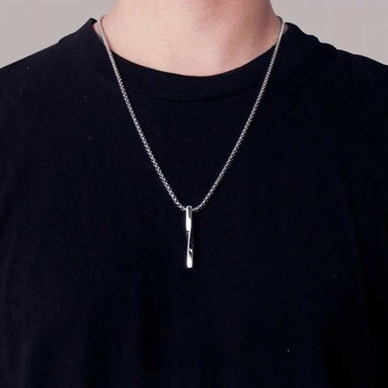 Gold Silver Black Rectangle Pendant Necklace Men Trendy Simple Stainless Chain - Aimall