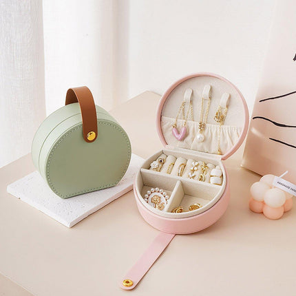 Small Portable Leather Jewelry Box Travel Case for Necklace Ring Earring Storage