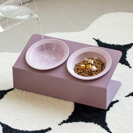 Ceramic Slanted Double Pet Bowl Cat Dog Food Water Bowl Non-Slip Feeding Dish