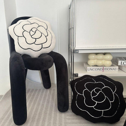 Luxury Cream Sofa Pillow Camellia Style Cushion Bed Decor Black White Design