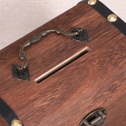 Wooden Treasure Chest Retro Money Storage Box Case Coin Piggy Bank Organizer - Aimall
