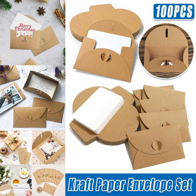 100pcs Vintage Kraft Wedding Envelopes Greeting Cards DIY Invitations Pack
