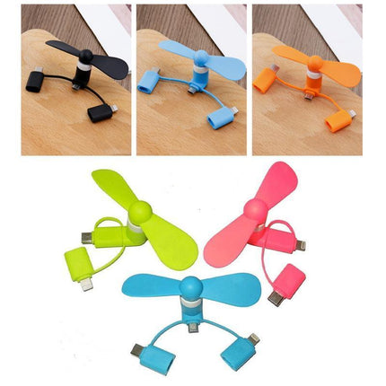 3 In 1 Portable Cell Phone USB Mini Fan For iPhone Android TypeC Mobile Model - Aimall