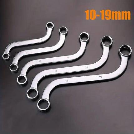 5PCS Double Ended S-Shaped Ring Wrench Set Purpose U Shaped Curved Handle Tools
