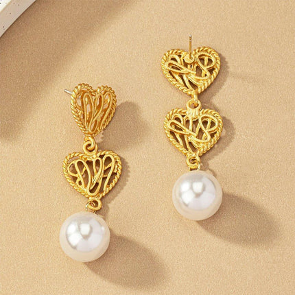 Retro Hollow Twist Imitation Pearl Earrings Fashion Statement Jewelry Gift