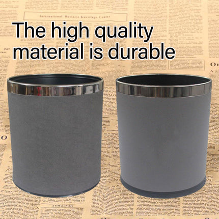 Durable Hotel Trash Bin Leather Wastebasket Office Room Metal Lining 26x22cm