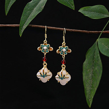 Chinese Flower Earrings Ethnic Style Hanfu Earrings for Traditional Jewelry