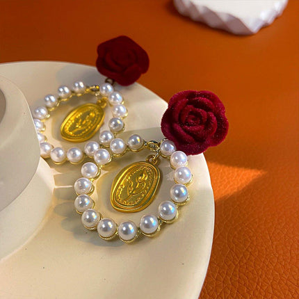 Elegant Velvet Rose Flower Earrings for Women Winter Autumn Fashion Jewelry