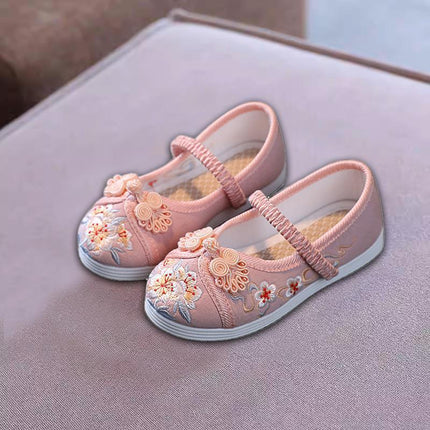 Pink Chinese Old Beijing Girl Child Embroidered Cloth Floral Shoes Hanfu Dance Shoes - Aimall