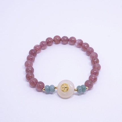 Womens Natural Strawberry Crystal Bracelet Elegant Gemstone Fashion Jewelry