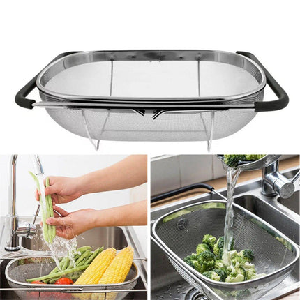 Stainless Steel Dishwashing Basket Telescopic Fruit Drain Basket Kitchen Shelf