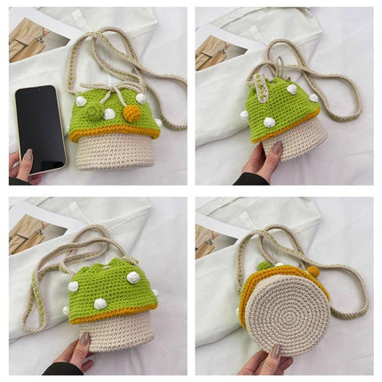 Handmade Wool Woven Mushroom Bag Fashion Shoulder Crossbody Womens Bucket Bag