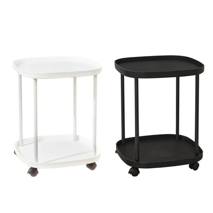2 Tier Mobile Side Table Coffee Table with Storage Shelf Living Room Furniture