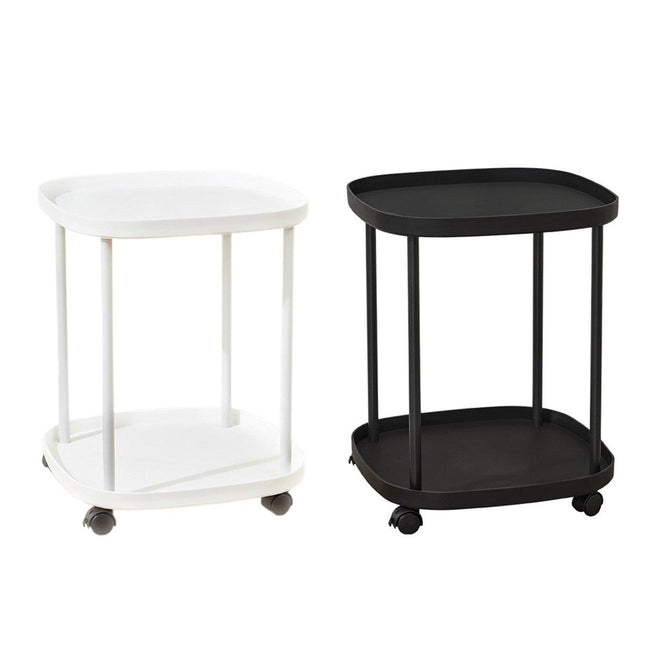 2 Tier Mobile Side Table Coffee Table with Storage Shelf Living Room Furniture