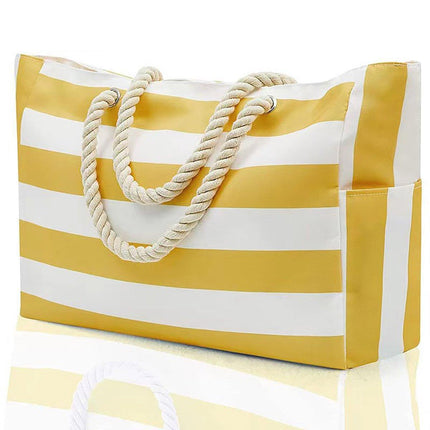 Large Bohemian Striped Canvas Beach Bag Zipper Tote for Travel Outdoor Vacation