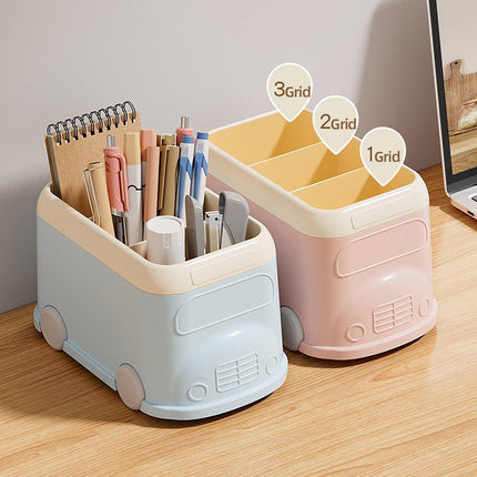 Cartoon Desktop Pen Holder Multi-Compartment Stationery Organizer Storage Box