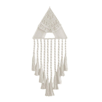 White Woven Tapestry Dreamcatcher Hanging Wall Decor Triangle Charm for Home