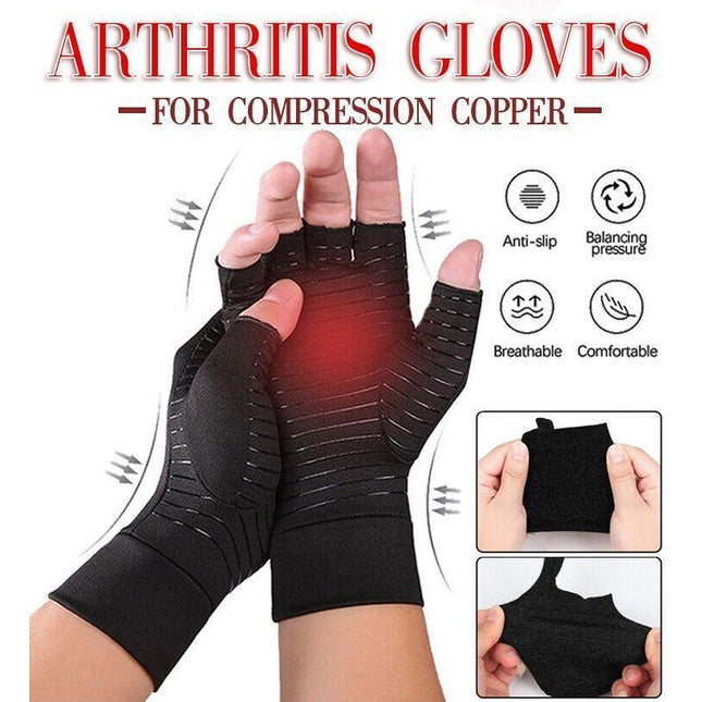 Compression Copper Arthritis Gloves Hand Wrist Brace Finger Pain Relief Support - Aimall