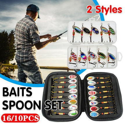 10/16PCS Fishing Lure Spinners Baits Spoon Set with Tackle Bag Trout Bass Tackle - Aimall
