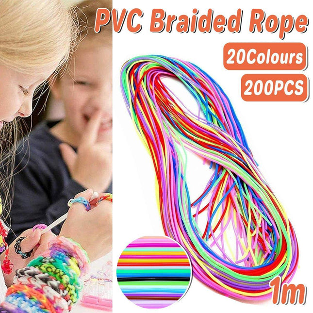 200pcs Colourful 1M PVC Braided Rope DIY Craft Cord for Bracelet Making Supplies