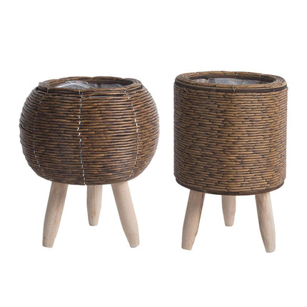 Indoor Rattan Trellis Planter Tabletop Plant Container Straw Planter for Home