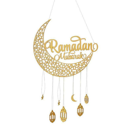 Ramadan Kareem Wooden Ornament Eid Mubarak Islam Mosque Party Hanging Decor Aimall