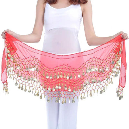 1X 3Rows Belly Dance Dancing Hip Scarf Belt Chain Skirt Golden Tone 98 Coin Bead - Aimall