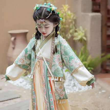 Ethnic Style Girls Hanfu Dress Set Chinese Traditional Colourful Clothing