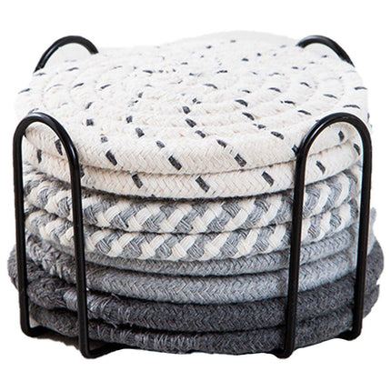 8PCS Round Cotton Woven Coaster Heat Resistant Thick Insulation Dining Table Mat