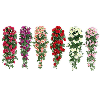 2PCS Artificial Rose Flower Garland Hanging Vine Home Wall Decor Fake Rattan