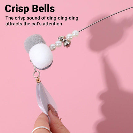 4PCS Cat Teaser Stick with Bells Feathers Bite-resistant Long Rod Toy Supplies