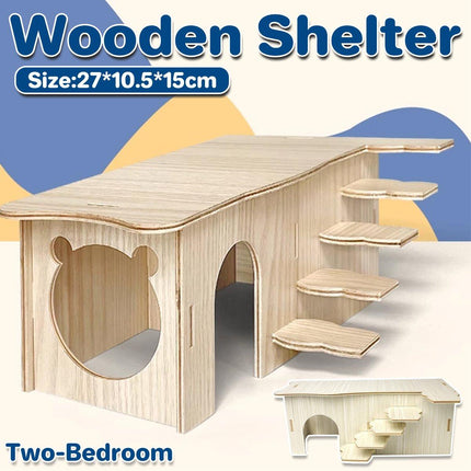 Wooden Multiroom Hamster Maze House Hiding Habitat Playhouse for Small Pets