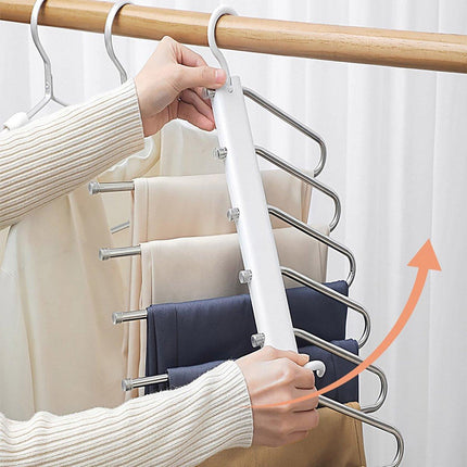Stainless Steel Multi-Layer Pants Rack Folding Telescopic Anti-Slip Clothes Rack