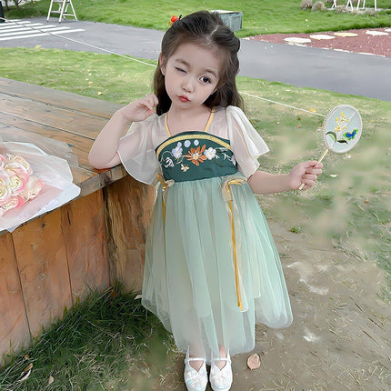 Girls Hanfu Chinese Style Princess Dress Green Traditional For Girl Clothing