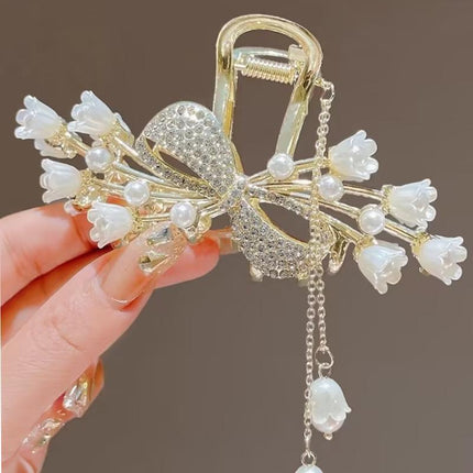Rhinestone Pearl Butterfly Hair Clip Elegant Girls Hair Claws Hair Accessories - Aimall