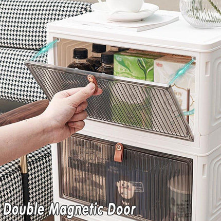 4 Tier Plastic Storage Cabinet with Wheels Large Capacity Foldable Storage Bins