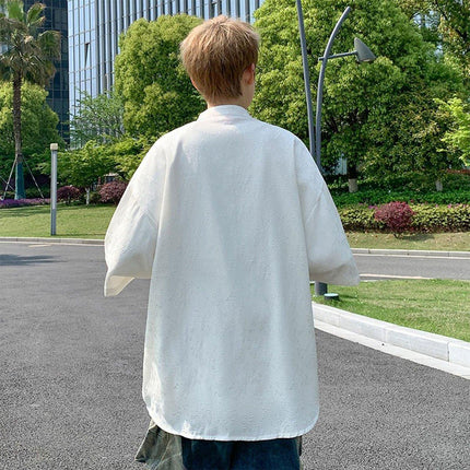 Men Chinese Style Short Sleeve Shirt Summer Loose Casual Top Tee Fashion