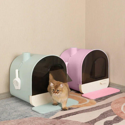 Fully Enclosed Cat Litter Pan Large Litter Box with Drawer Cat Toilet Tray