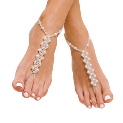 Womens Braided Anklet with Imitation Pearls Adjustable Fashion Anklet Jewelry